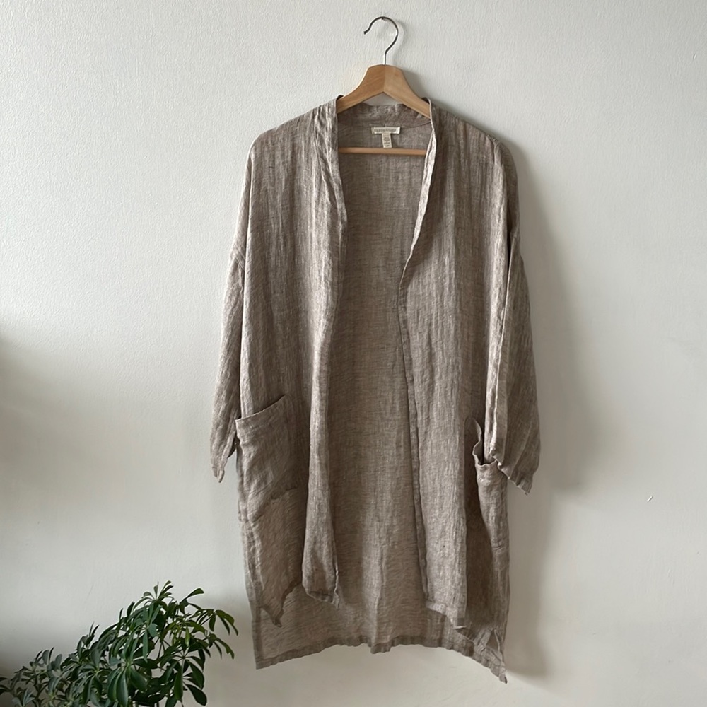 Eileen Fisher linen open drapey oatmeal linen tunic small